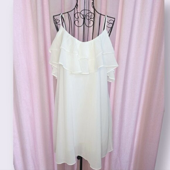 Lulus Women's White Mini Dress Size Medium Sheer Lined Formal Evening Cocktail - Picture 2 of 15